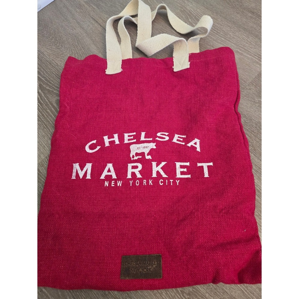 Chelsea Market NYC Pink Burlap Tote Bag Reusable Shopping Bag New York City